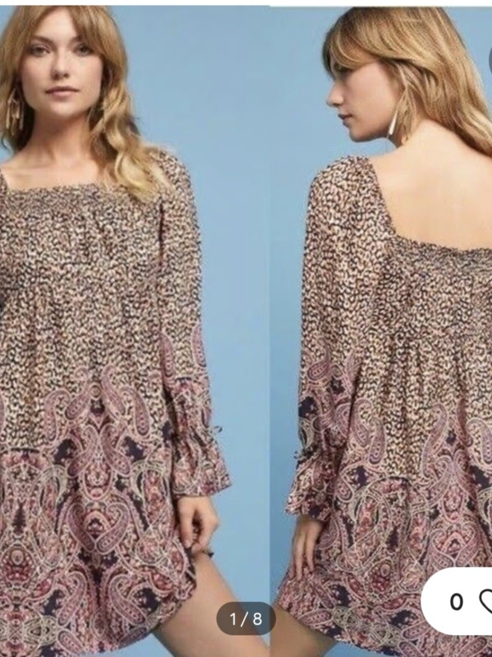 Maeve Tan Multi Paisley & Leopard Mix Long-Sleeve Dress
